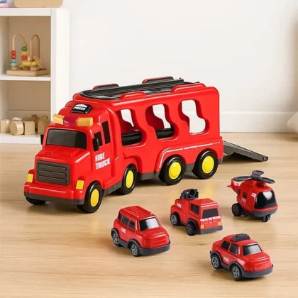 Play Nation 5 In 1 Friction Powered Fire Truck Toy Set With Light & Sound