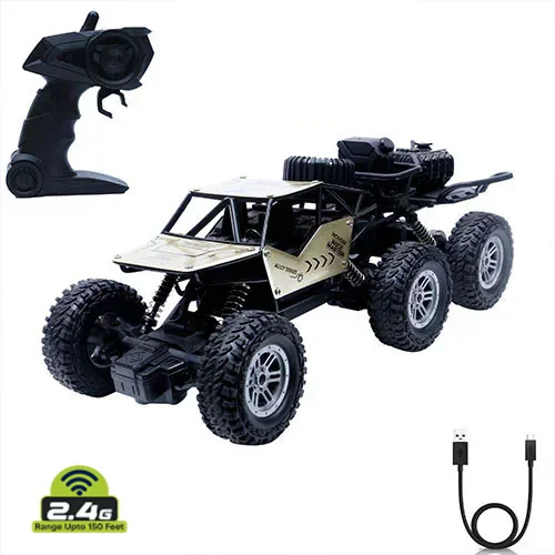 Remote Control Monster Car Golden with Smoke Spray (Type-C Charging) - 6x6 Rock Crawler with 5 Functions - MT-8411