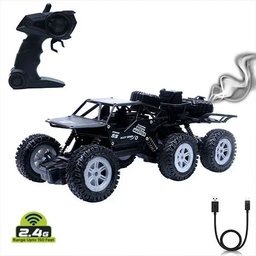 Wonder Toys Alloy Monster Car Black 6x6 Rock Crawler | Smoke Spray | Type-C Charging - MT-8411
