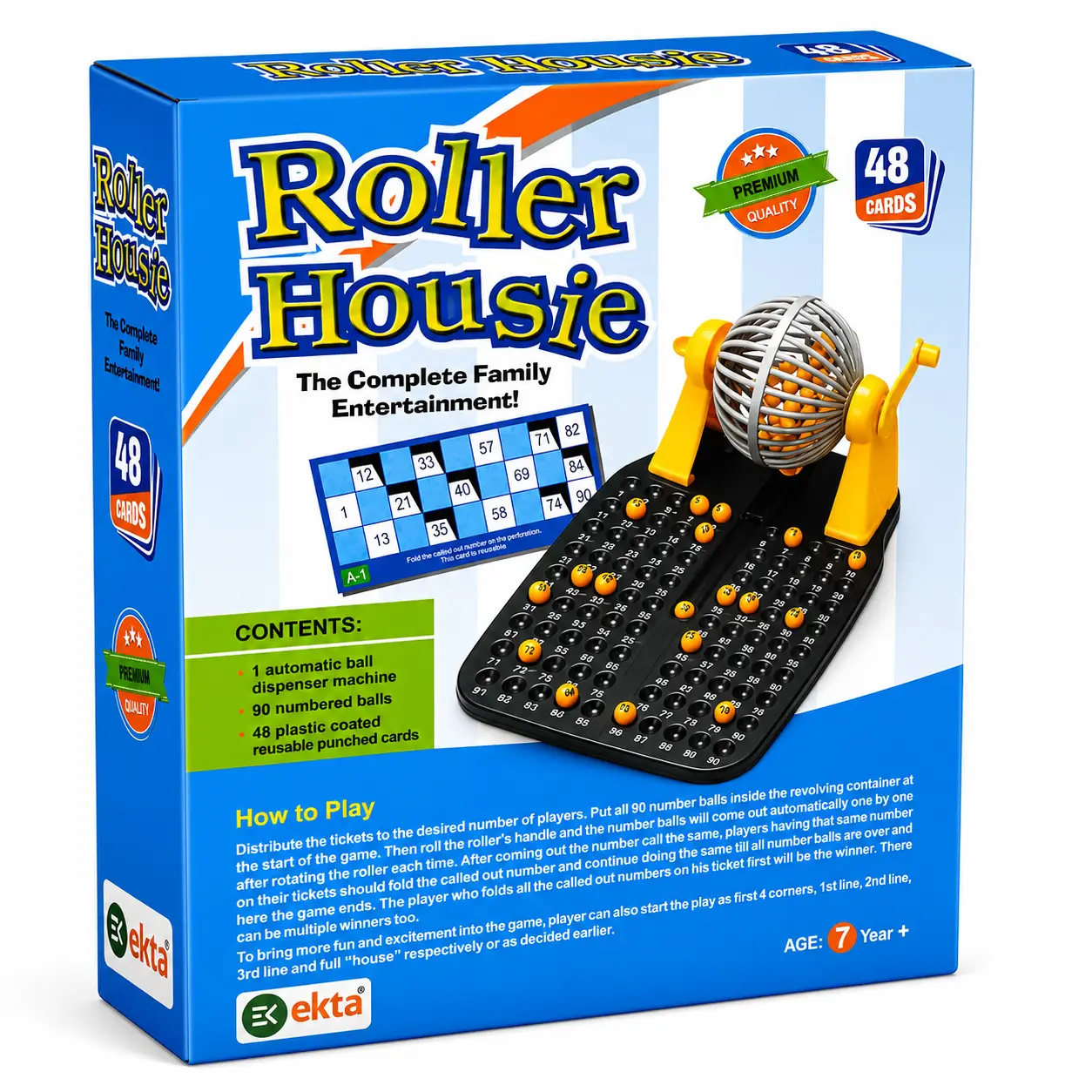 EKTA Roller Housie Game Set with 48 Reusable Cards, 90 Numbered Balls, 1 Automatic Ball Dispenser Machine (Family/Kids Board Game) - Image 3
