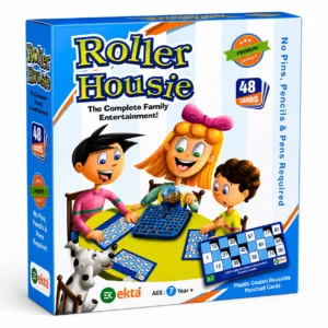 EKTA Roller Housie Game Set with 48 Reusable Cards, 90 Numbered Balls, 1 Automatic Ball Dispenser Machine For 7+ years