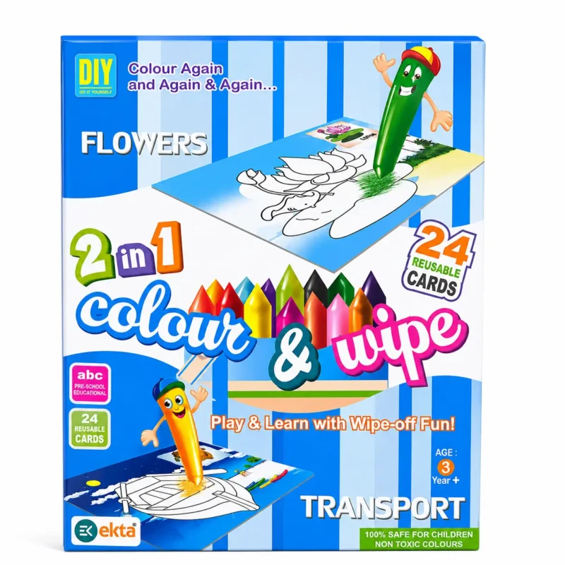 Ekta 2 in 1 Colour & Wipe (Flowers + Transport) Multicolor