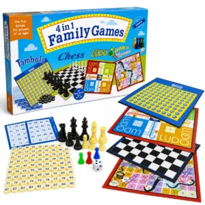 Ekta 4 in 1 Family Strategy Board Games | Tambola, Chess, Ludo and Snakes & Ladders Educational Family Games | Fun & Strategy Games Multicolor for 6+ Years or Above