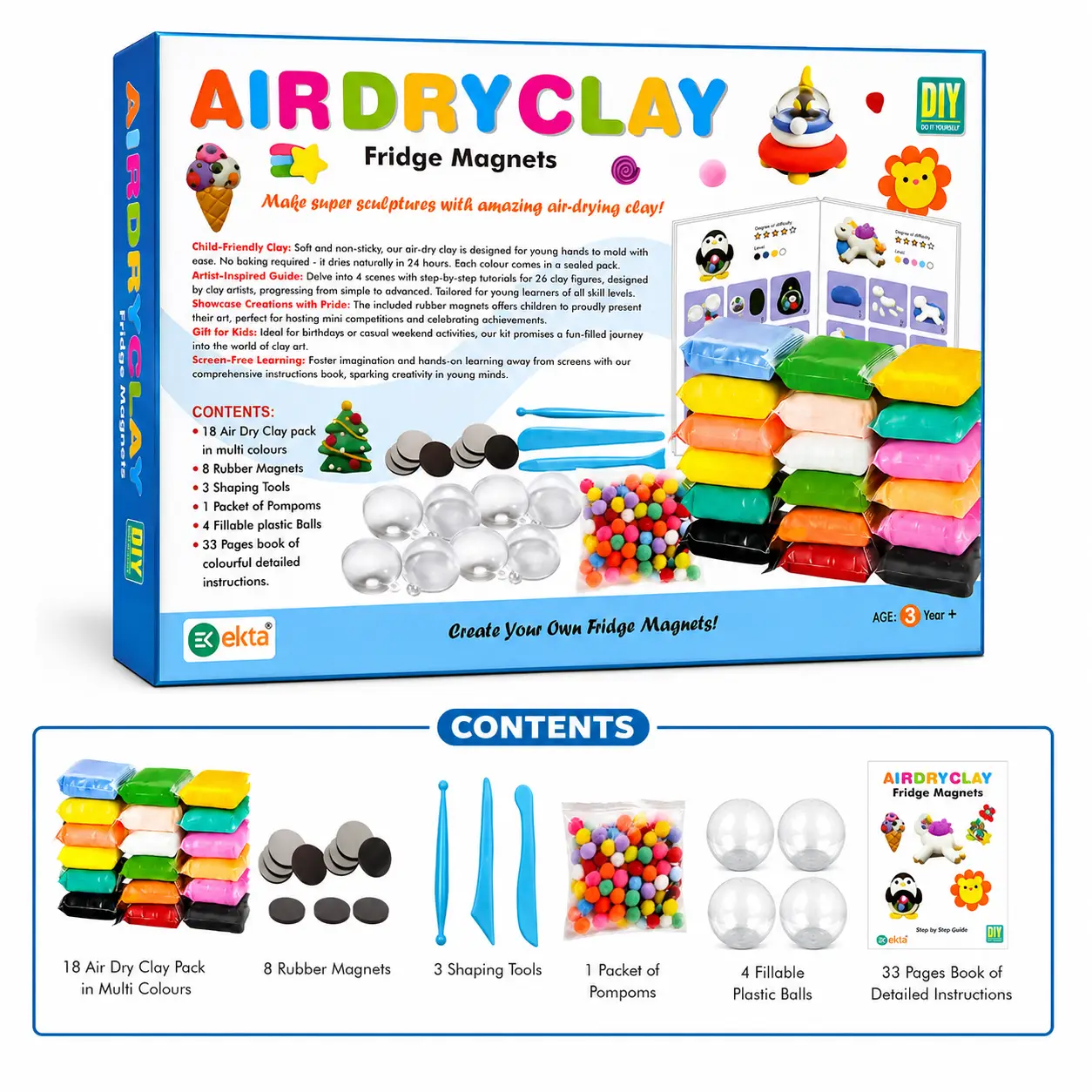 Ekta Air Dry Clay with Fridge Magnets | Art & Craft Kit for Kids - Image 5