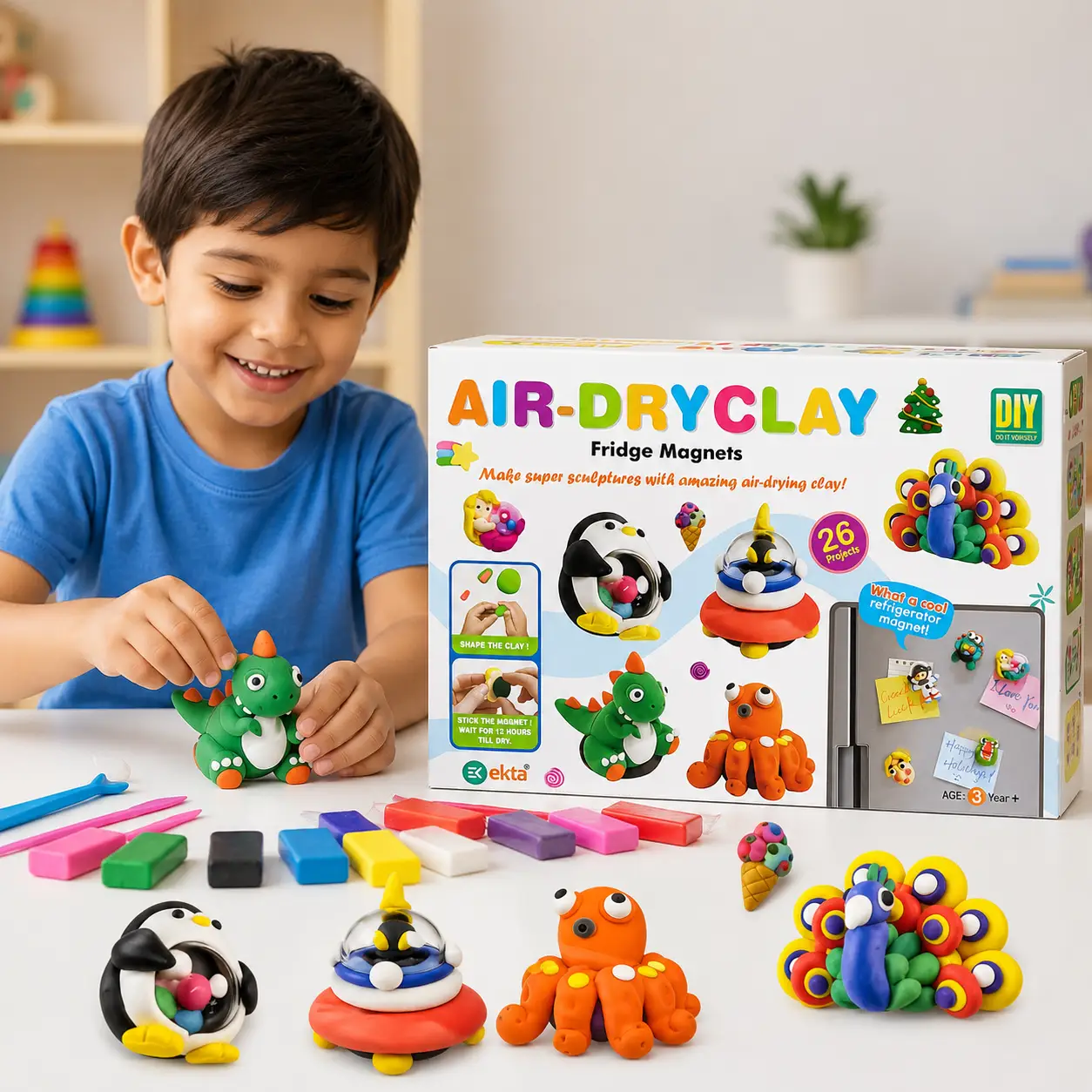 Ekta Air Dry Clay with Fridge Magnets | Art & Craft Kit for Kids - Image 2