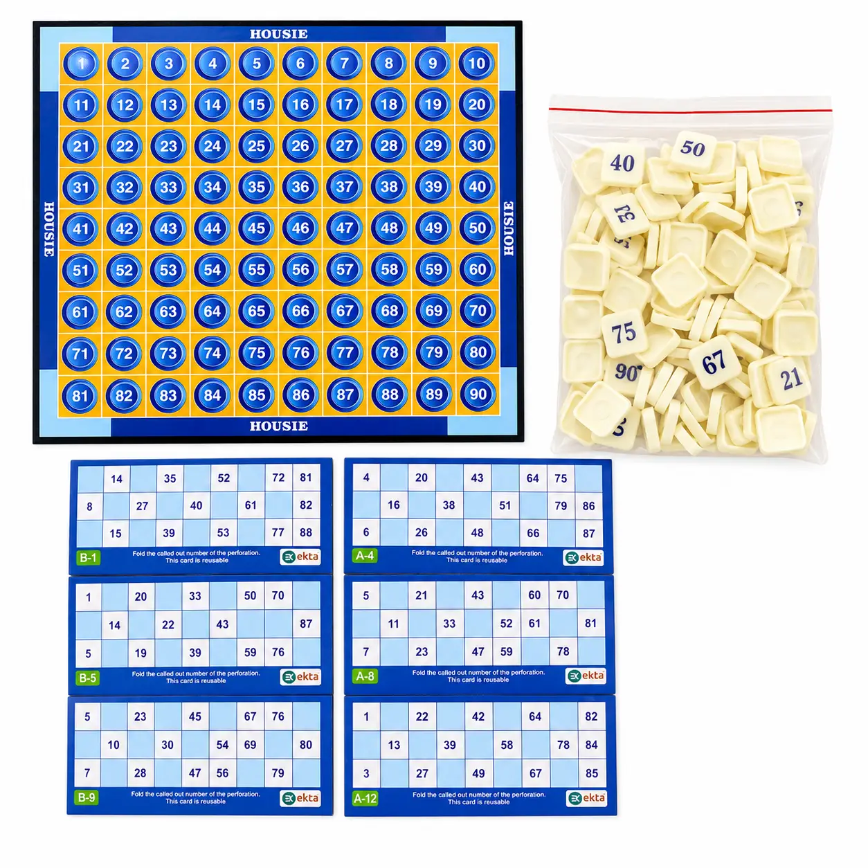 Ekta Housie 48 Reusable Cards & Tile Fixable Board Game (Multicolour), 7+ Years, Indoor Games - Image 3