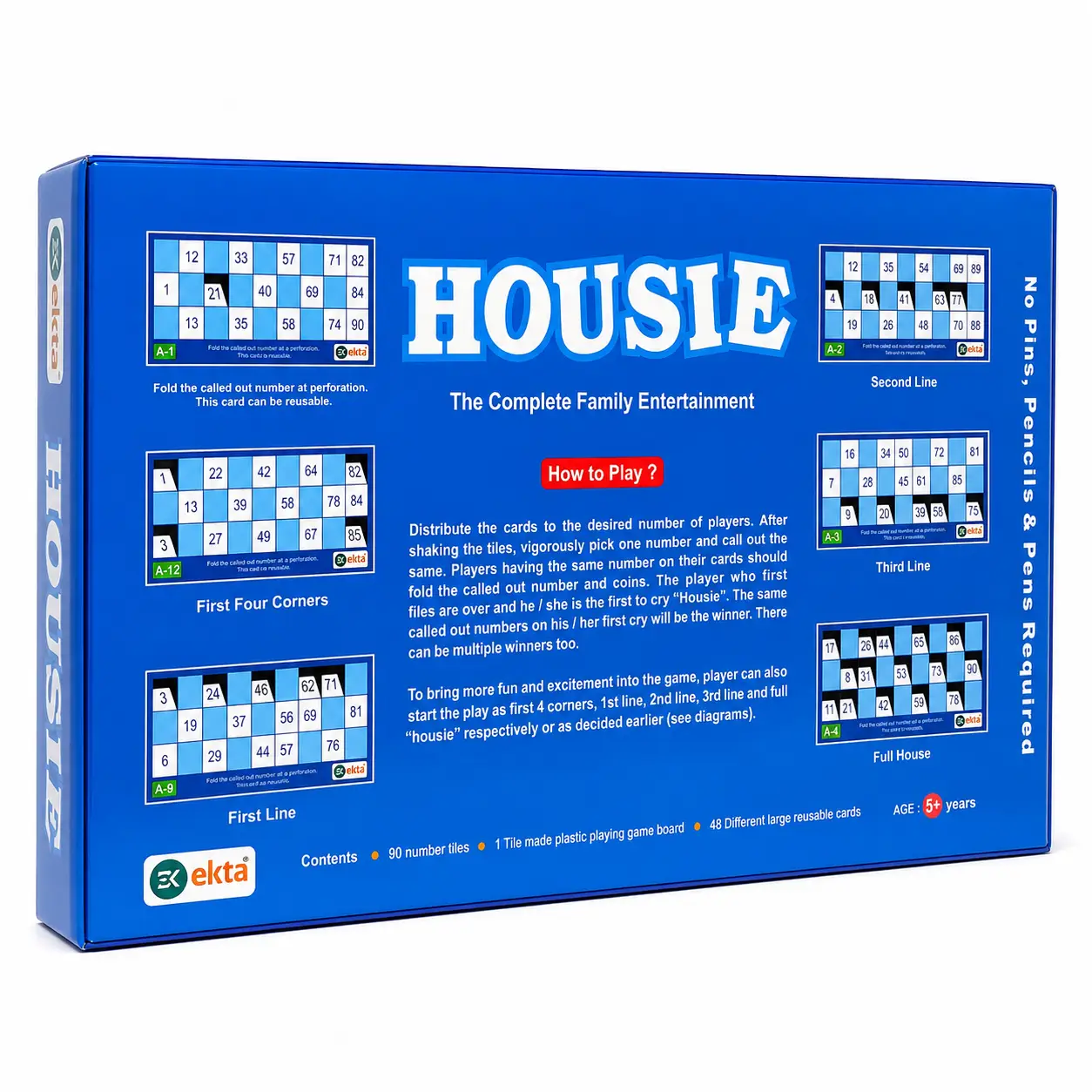 Ekta Housie 48 Reusable Cards & Tile Fixable Board Game (Multicolour), 7+ Years, Indoor Games - Image 4