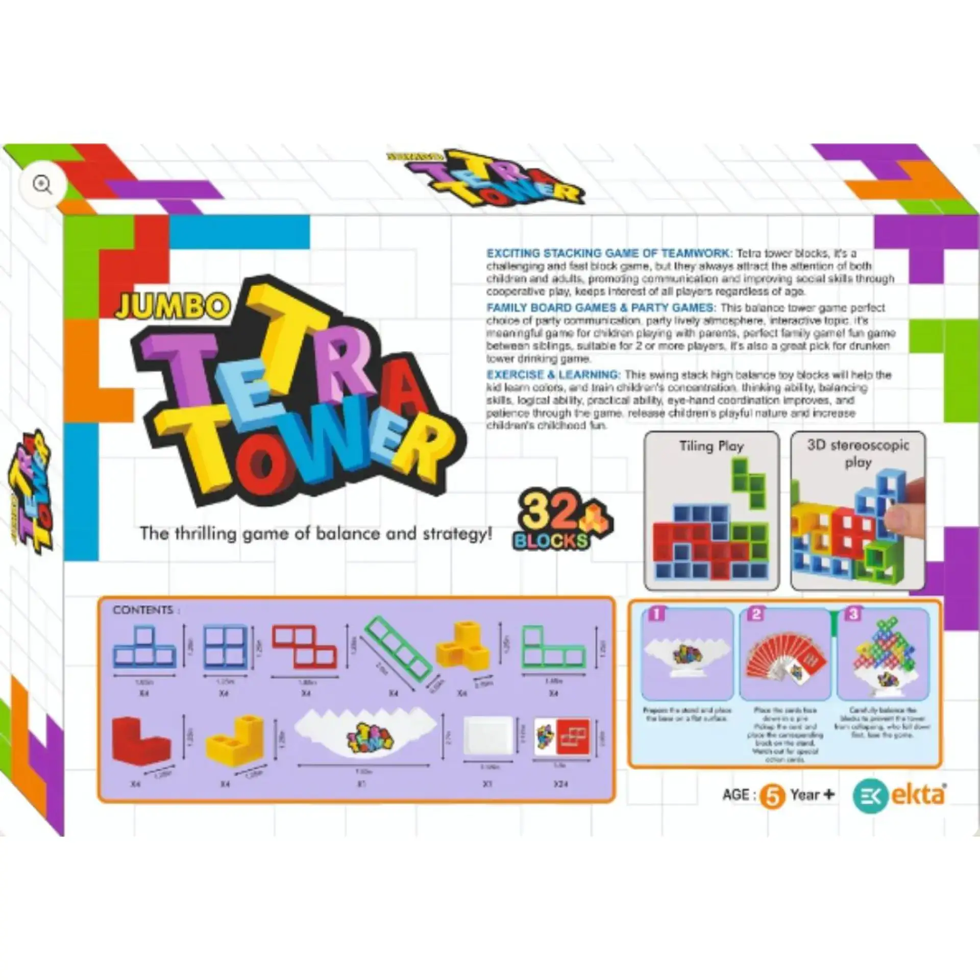 Ekta Jumbo 32 Pcs Blocks Tetra Tower Building Block For Kids - Image 3