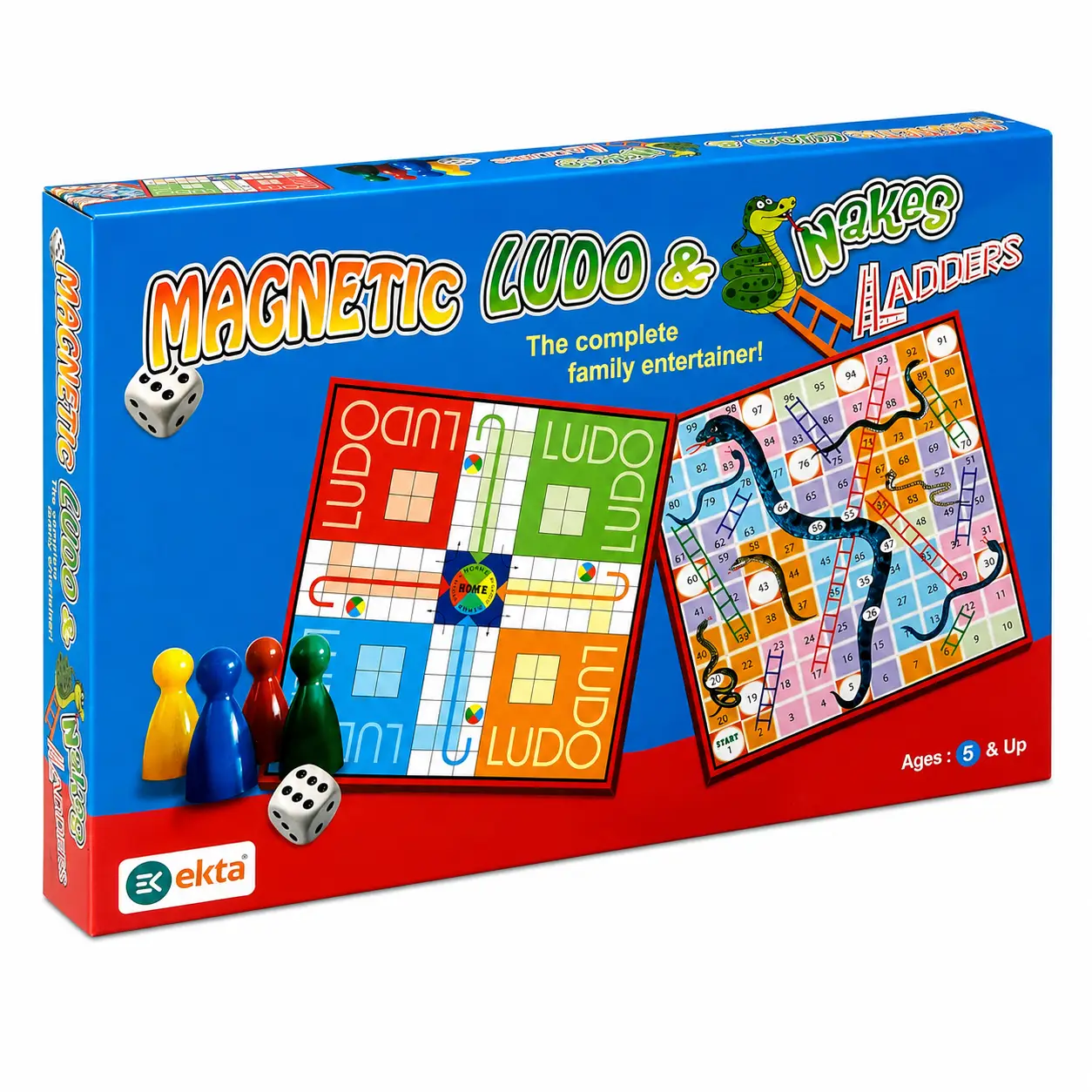 Ekta Magnetic Ludo Snakes and Ladders Board Game for Kids, Multicolor, 5+ Years, Indoor Game