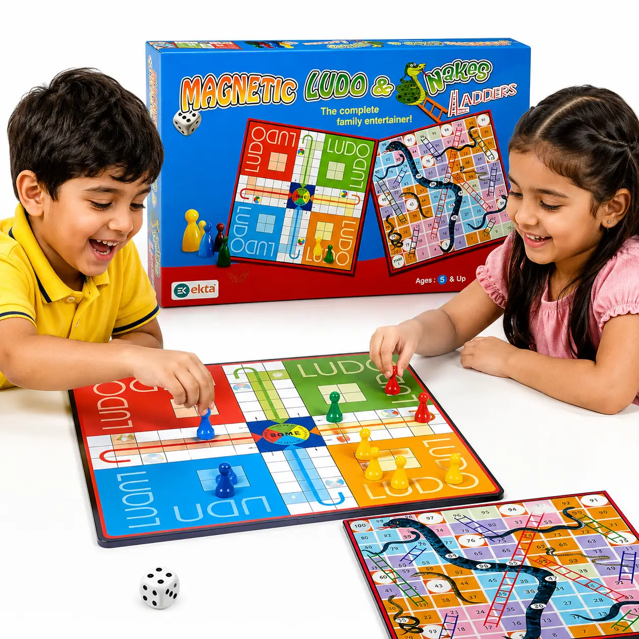Ekta Magnetic Ludo Snakes and Ladders Board Game for Kids, Multicolor, 5+ Years, Indoor Game - Image 2