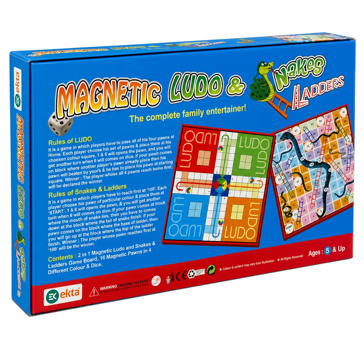 Ekta Magnetic Ludo Snakes and Ladders Board Game for Kids, Multicolor, 5+ Years, Indoor Game - Image 5