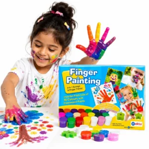 Finger Paint Kit for Kids, 18 Washable Finger Paint Colours with 6 Fun Shape Sponges For 5+ Years