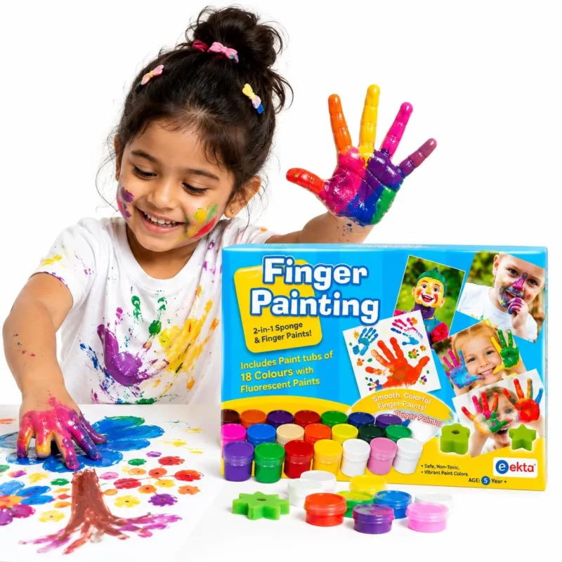 Finger Paint Kit for Kids, 18 Washable Finger Paint Colours with 6 Fun Shape Sponges Age 5+