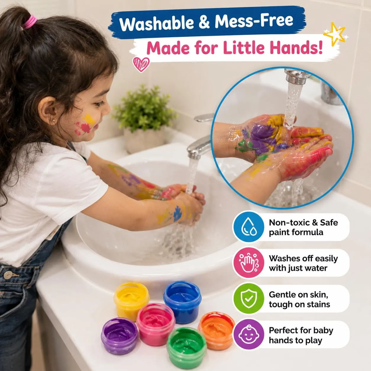 Finger Paint Kit for Kids, 18 Washable Finger Paint Colours with 6 Fun Shape Sponges For 5+ Years - Image 4