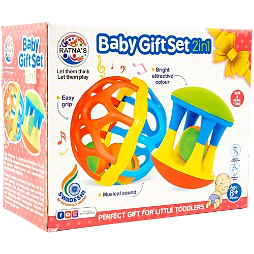 Ratna's Baby Gift Set 2 In 1 Rattle Roller & Ball Rattle Set - For 8 Months+