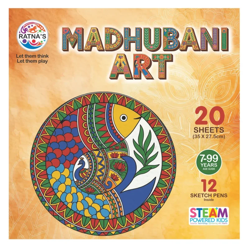 Ratnas Madhubani Art DIY Kit | Colouring Sheets, Sketch Pens & Hanging Frames