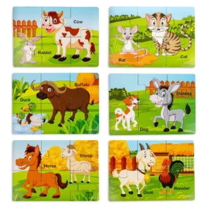 Ratna's My First Wooden Jigsaw Puzzle – Domestic Animals | 6 Puzzles (36 Pieces Total)