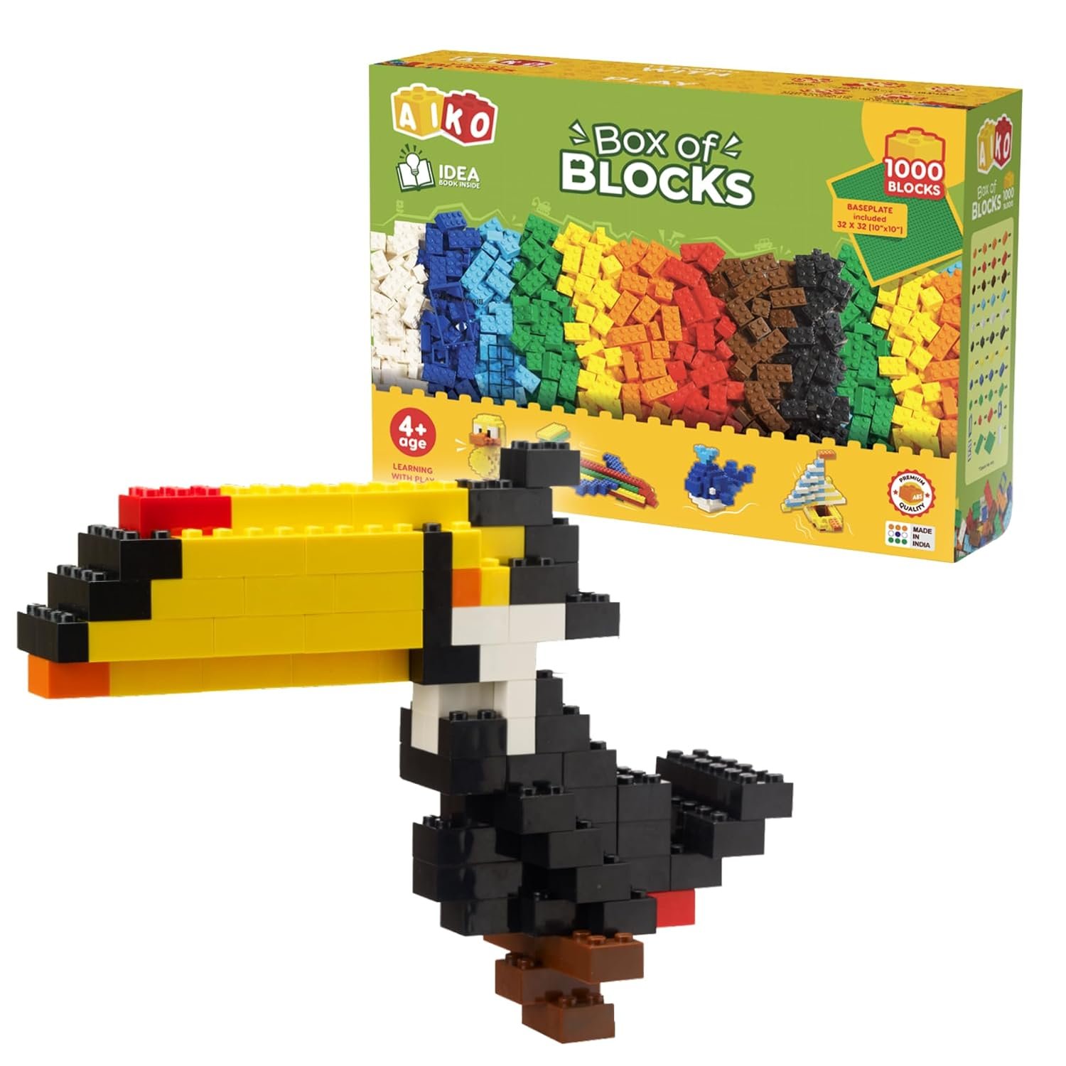 AIKO Box of Blocks 1000 | Premium ABS Building Blocks | Construction Toy | STEM Gift Set, Multi-Colour Bricks, 4Y+