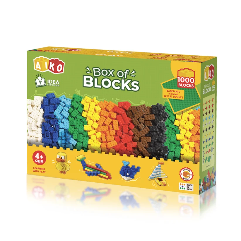 AIKO Box of Blocks 1000 | Premium ABS Building Blocks | Construction Toy | STEM Gift Set, Multi-Colour Bricks, 4Y+ - Image 3