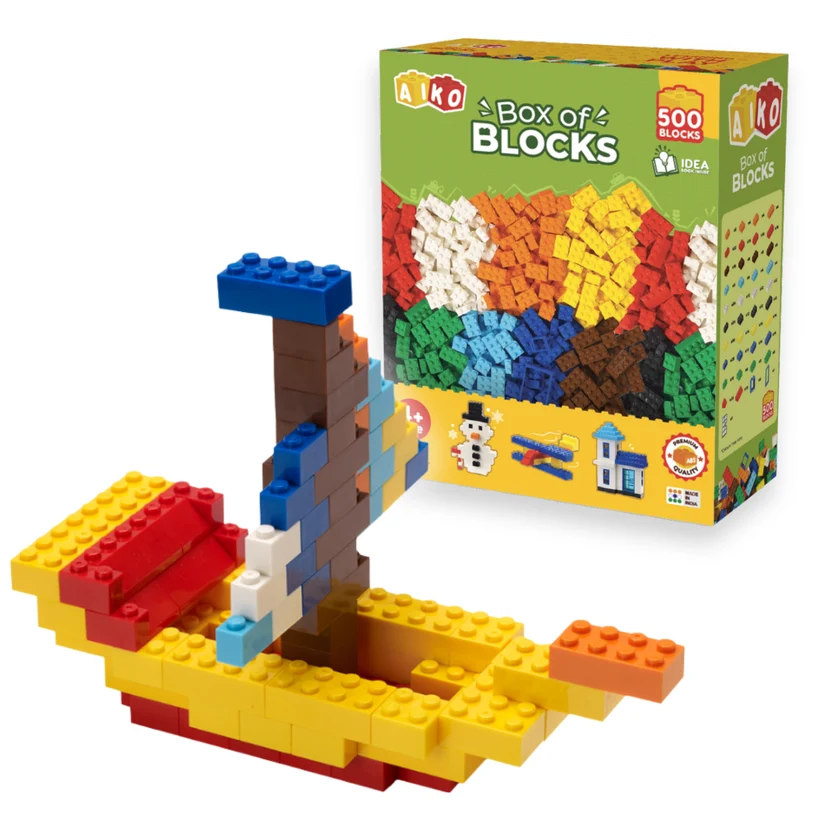 AIKO Box of Blocks 500 | Premium ABS Building Blocks | Construction Toy | STEM Gift Set, Multi-Color Bricks, 4Y+