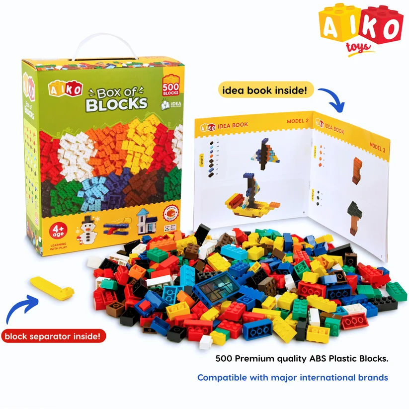 AIKO Box of Blocks 500 | Premium ABS Building Blocks | Construction Toy | STEM Gift Set, Multi-Color Bricks, 4Y+ - Image 2