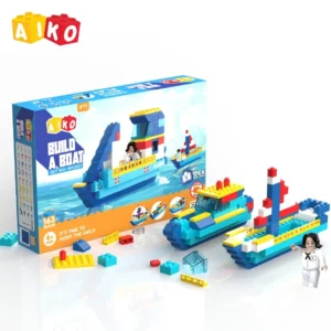 AIKO Build-a-Boat Blocks Set | Multi-Color ABS Plastic Construction Blocks (including 2 cute figurines), 4Y+