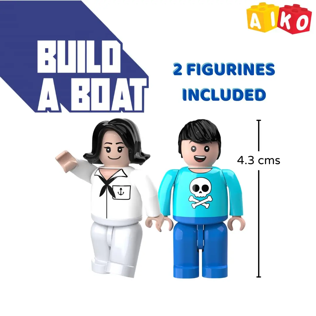 AIKO Build-a-Boat Blocks Set | Multi-Color ABS Plastic Construction Blocks (including 2 cute figurines), 4Y+ - Image 3