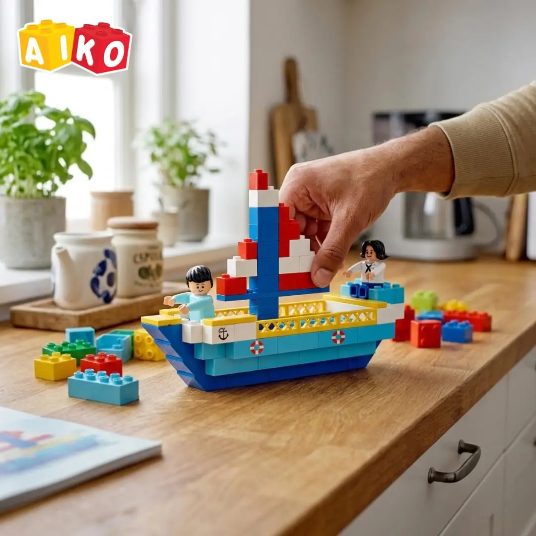 AIKO Build-a-Boat Blocks Set | Multi-Color ABS Plastic Construction Blocks (including 2 cute figurines), 4Y+ - Image 2
