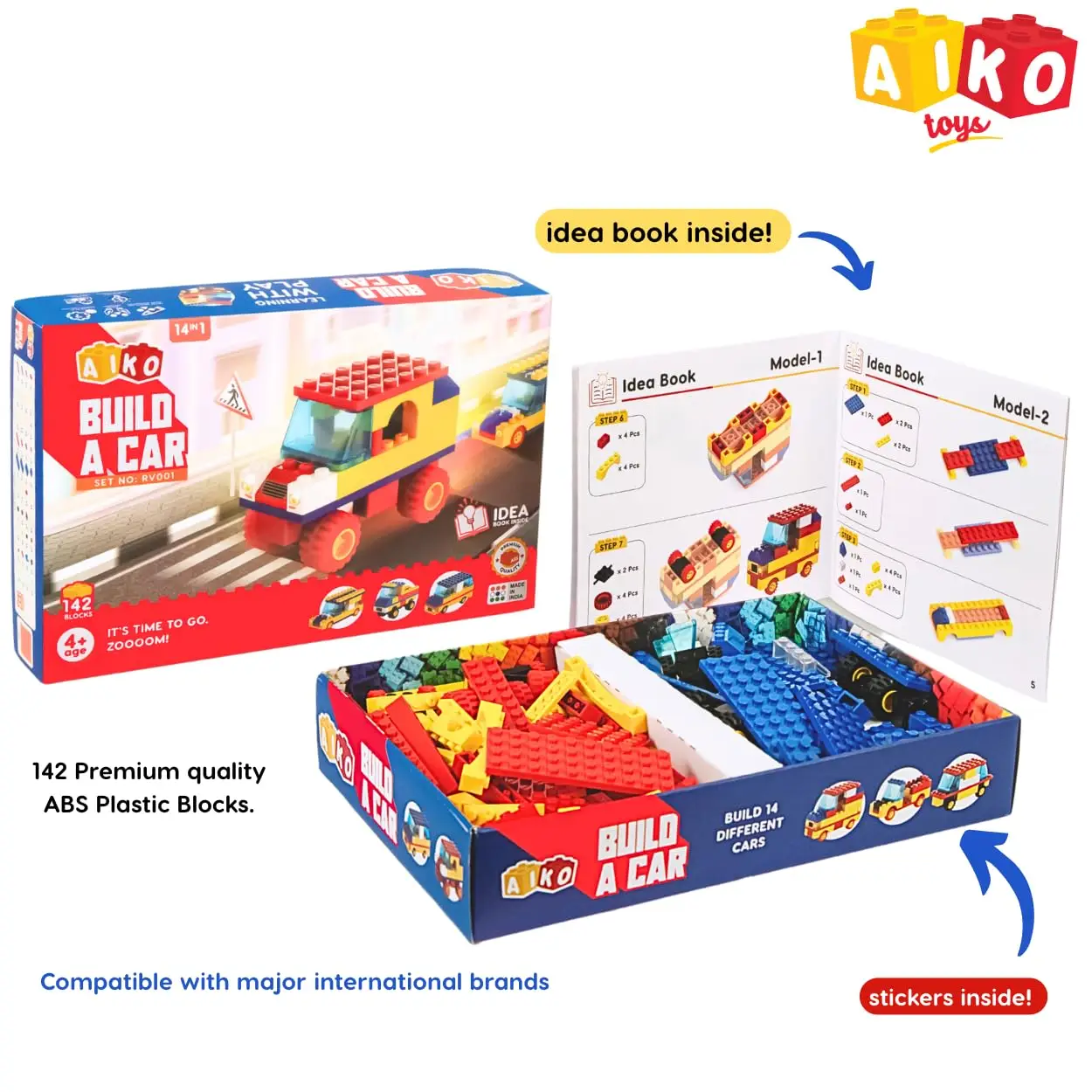 AIKO Build-a-Car Building Blocks (RV001) | 151 Multi-Color ABS Plastic Construction Blocks (including 2 cute figurines), 4Y+ - Image 5