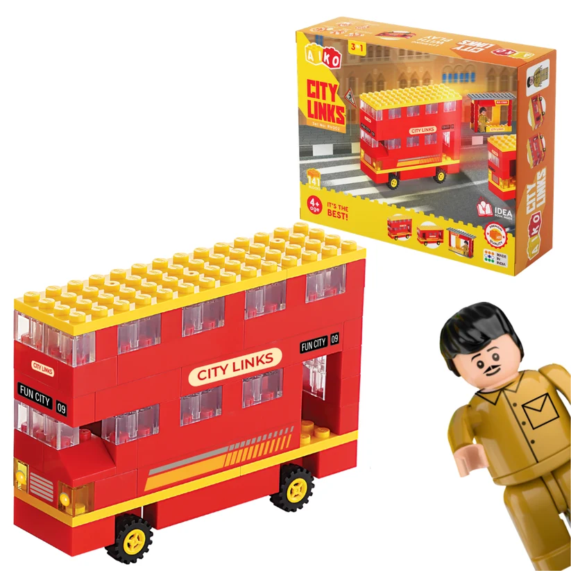 AIKO City Links | Mumbai BEST Bus Creative Building Block Set (including 1 cute figurines)| 141 Blocks, 4Y+