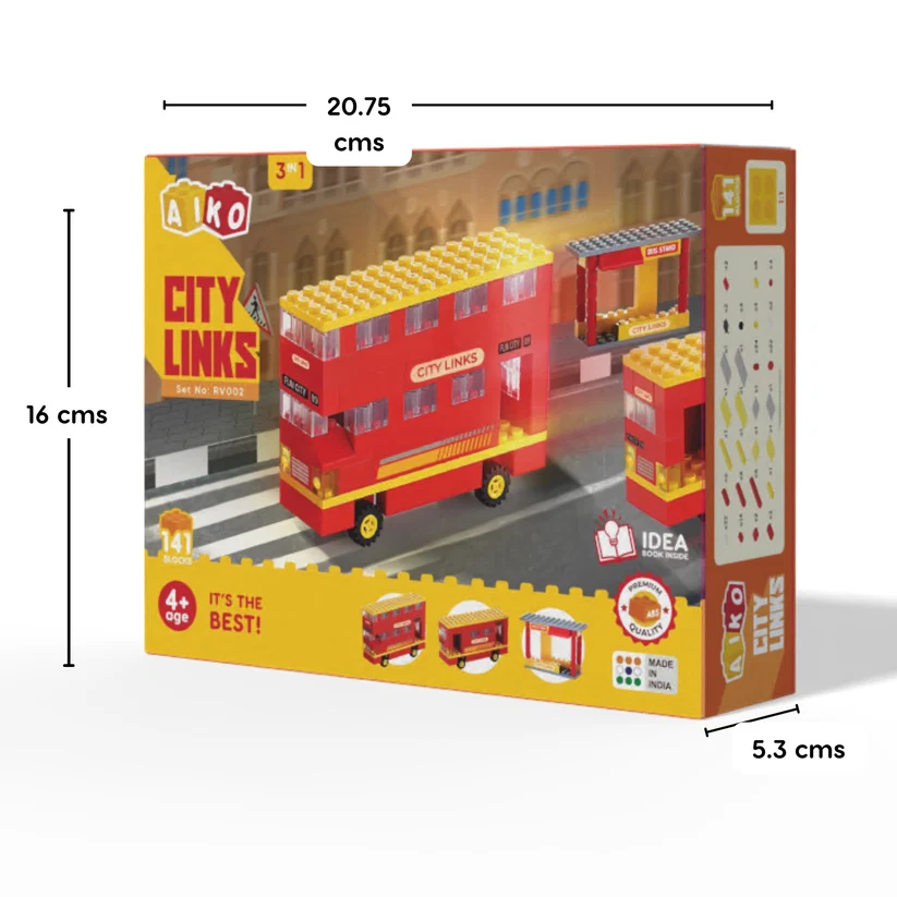 AIKO City Links | Mumbai BEST Bus Creative Building Block Set (including 1 cute figurines)| 141 Blocks, 4Y+ - Image 5