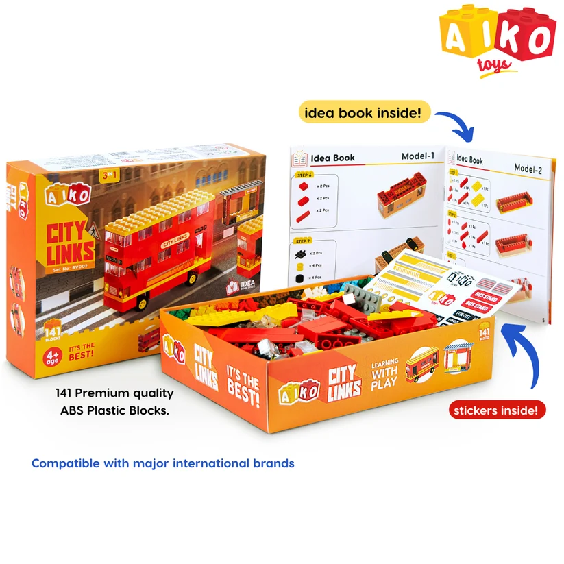 AIKO City Links | Mumbai BEST Bus Creative Building Block Set (including 1 cute figurines)| 141 Blocks, 4Y+ - Image 4