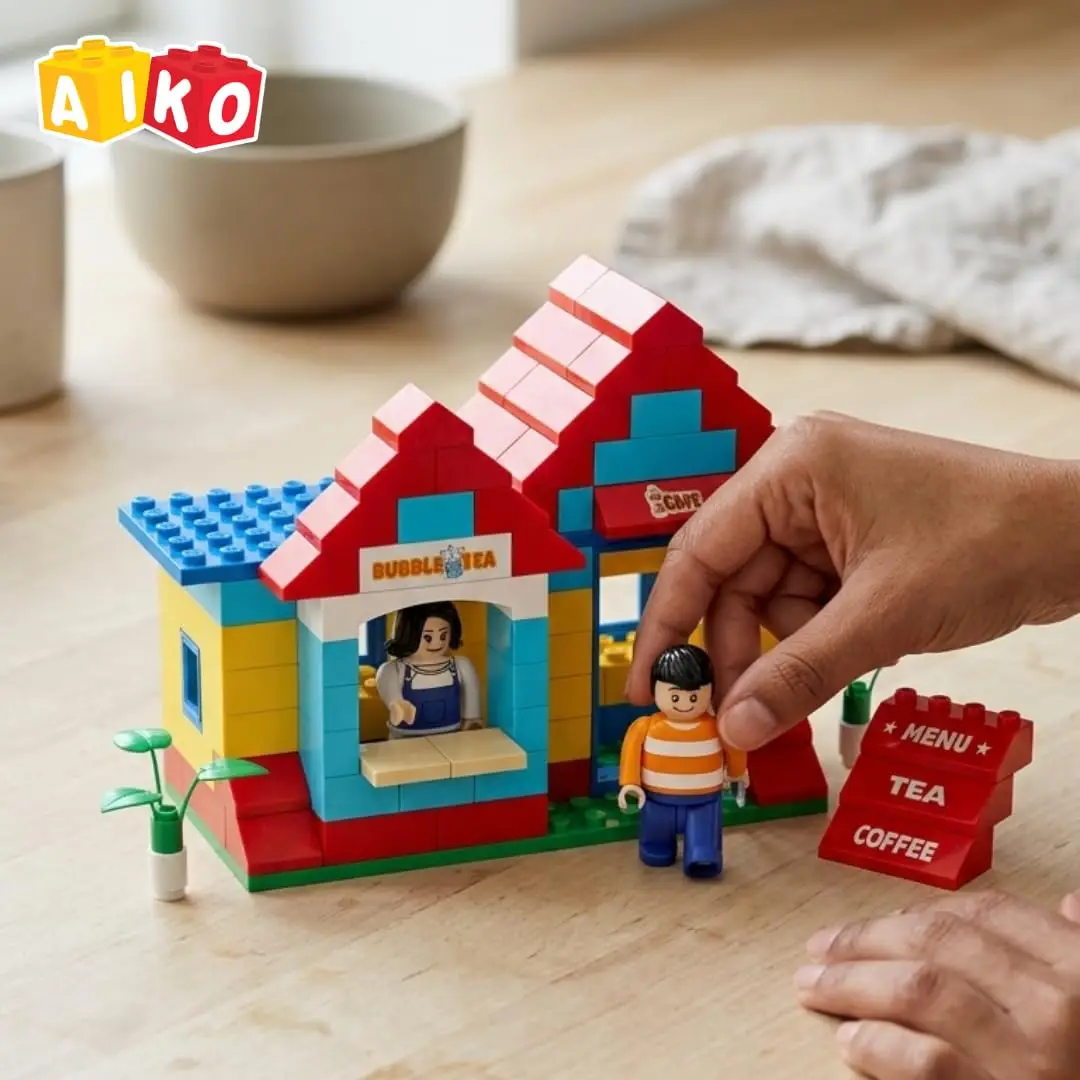 AIKO Town Cafe | 160 Premium ABS Plastic Building Blocks (including 2 cute figurines) | Set No. 004 | Multi-Colour Construction Toy, 4Y+ - Image 2