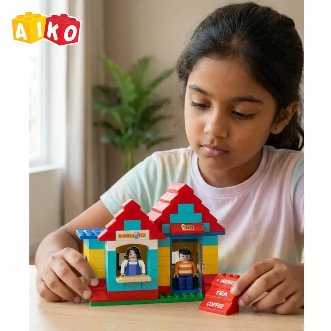 AIKO Town Cafe | 160 Premium ABS Plastic Building Blocks (including 2 cute figurines) | Set No. 004 | Multi-Colour Construction Toy, 4Y+ - Image 4