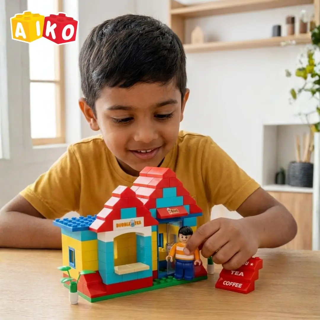 AIKO Town Cafe | 160 Premium ABS Plastic Building Blocks (including 2 cute figurines) | Set No. 004 | Multi-Colour Construction Toy, 4Y+ - Image 5