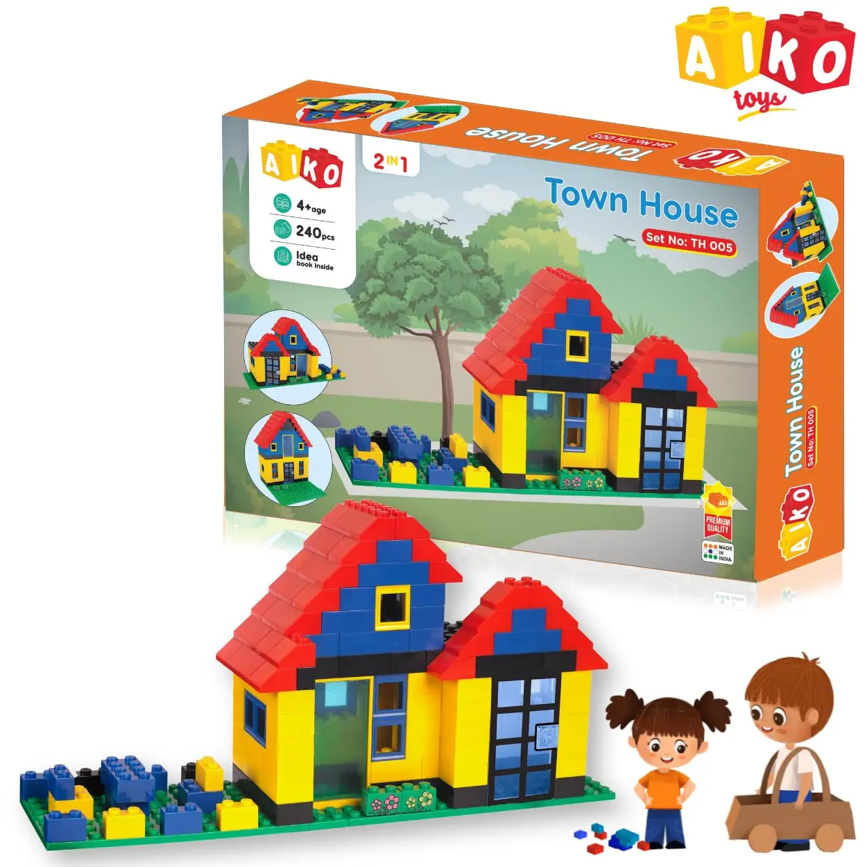 AIKO Town House Set No. 005, 250 Pcs Premium ABS Plastic Building Blocks | Multi-Colour Construction Toy, 4Y+
