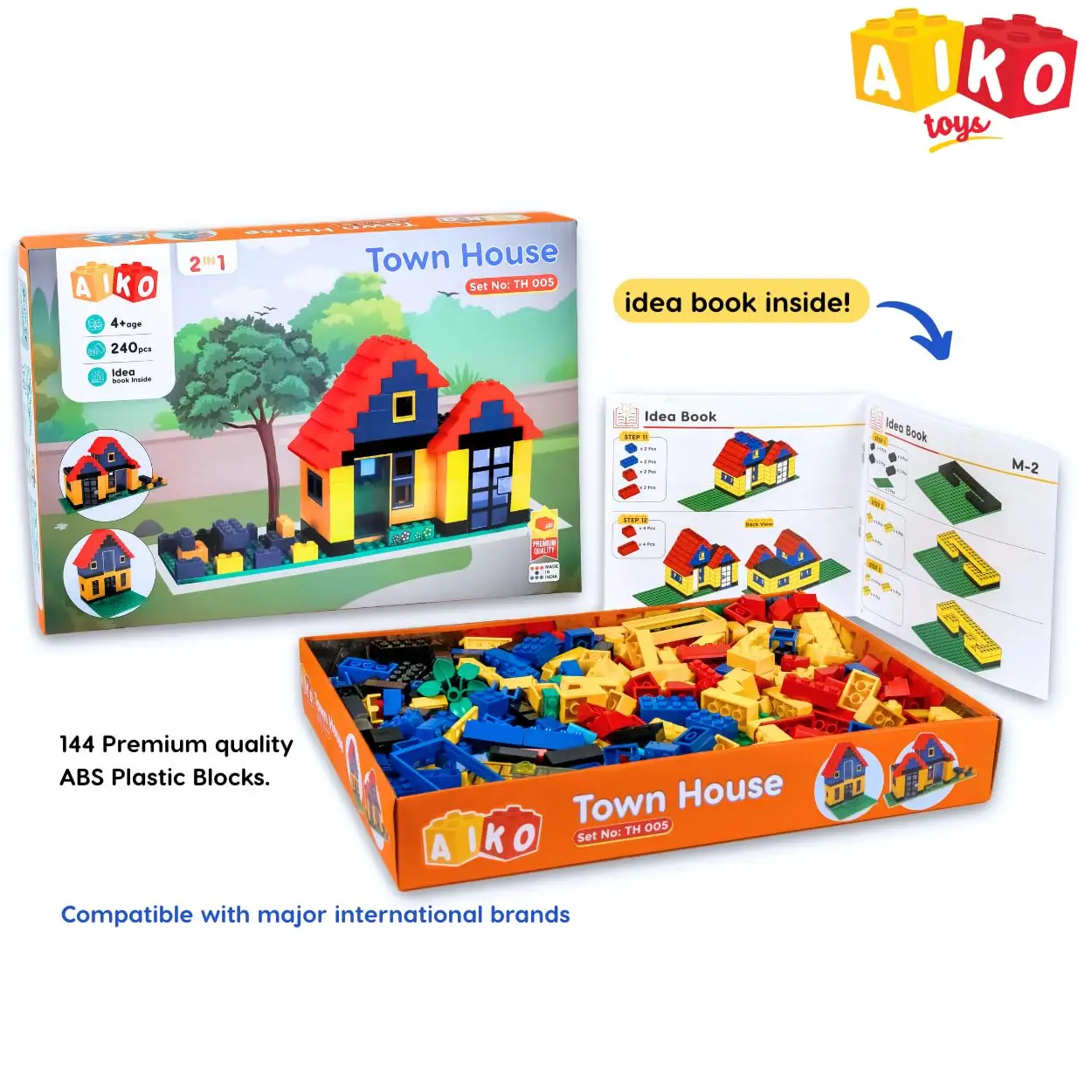 AIKO Town House Set No. 005, 250 Pcs Premium ABS Plastic Building Blocks | Multi-Colour Construction Toy, 4Y+ - Image 2