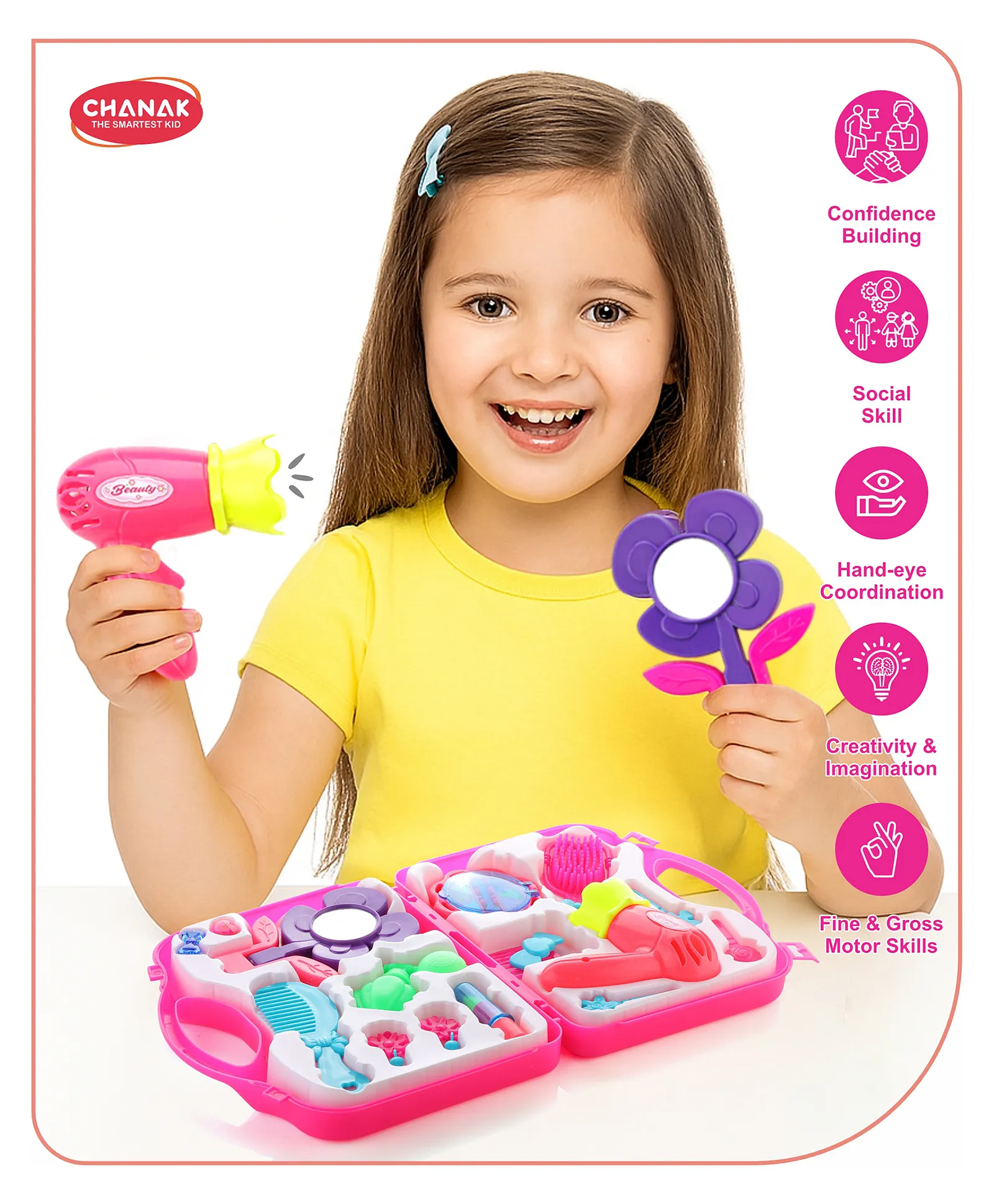 Chanak Beauty Playset for Kids, Pretend Play Beauty set with Foldable Suitcase for Kids, 3Y+ - Image 4