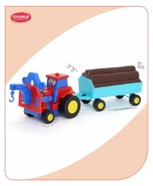 Chanak Plastic Tractor Construction Toy Set, Friction Powered Tractor With Trolley, 3Y+
