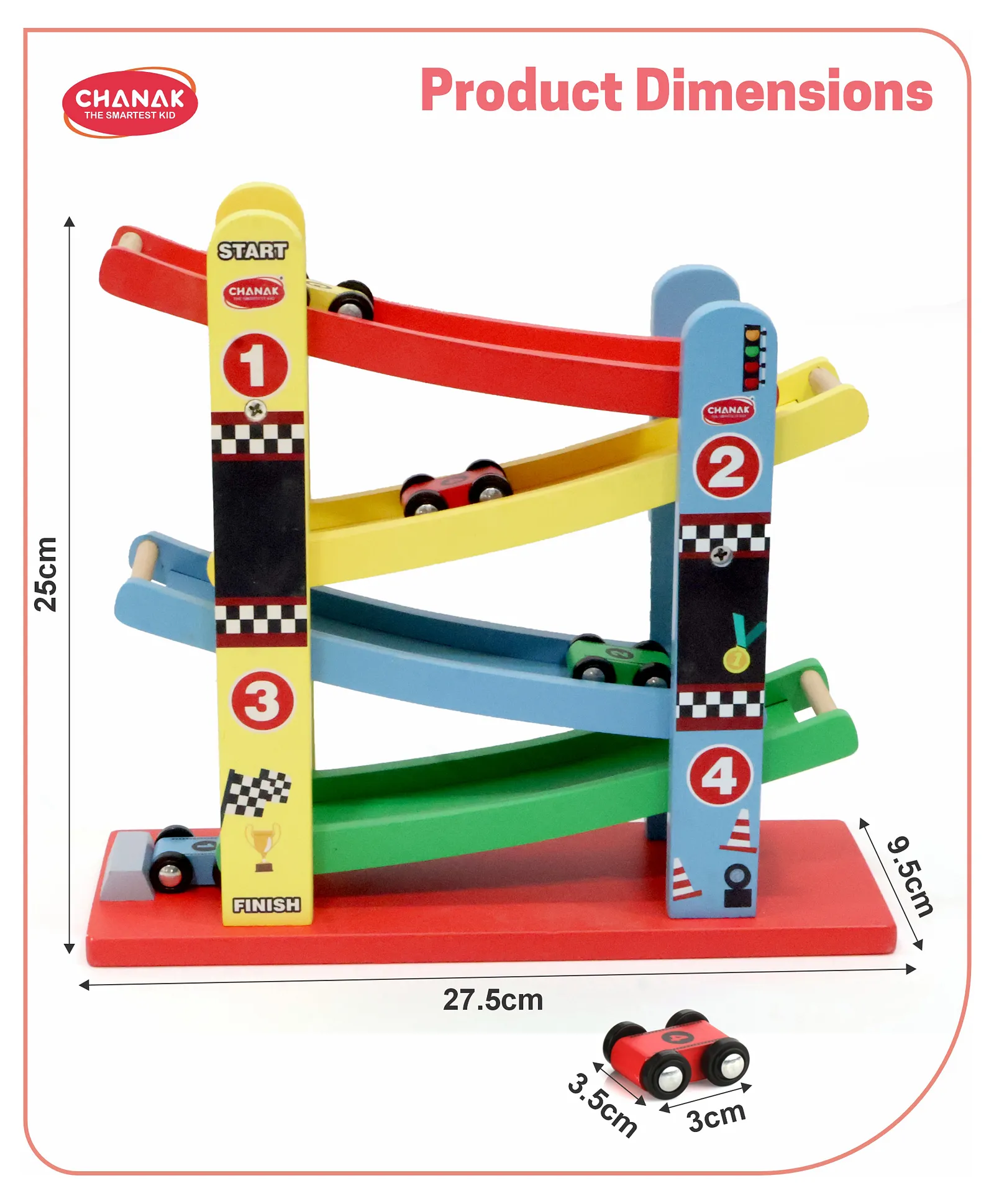 Chanak Wooden Ramp Racer Toy with 4 Mini Wooden Cars, 3Y+ - Image 3