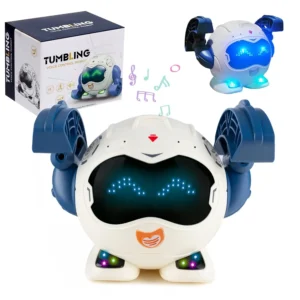 Alphabet Tumbling Rolling Robot Toy – Interactive Clap-to-Dance Feature – 360° Rotating, Crawling, and Spinning Actions – Battery Operated with LED Lights and Musical Sound, 3Y+