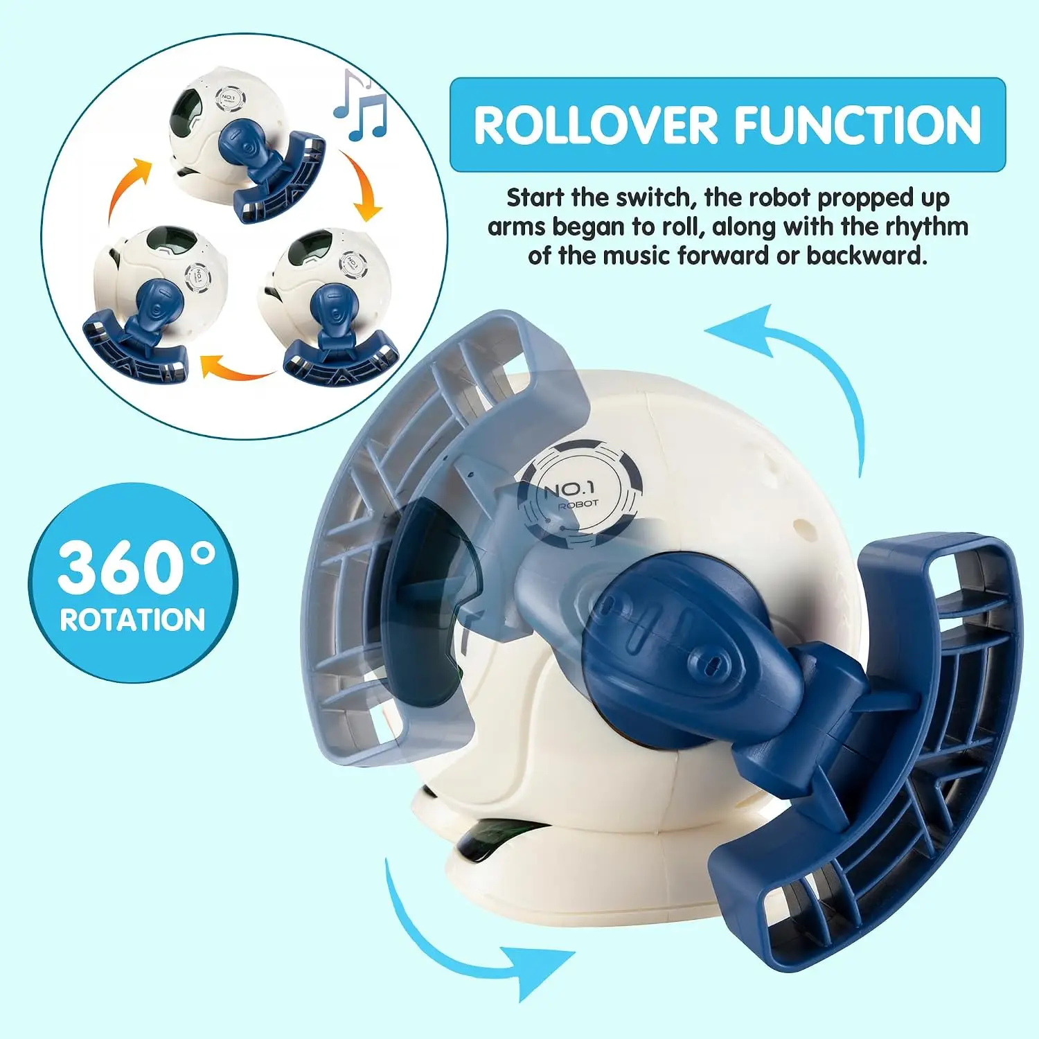 Alphabet Tumbling Rolling Robot Toy – Interactive Clap-to-Dance Feature – 360° Rotating, Crawling, and Spinning Actions – Battery Operated with LED Lights and Musical Sound, 3Y+ - Image 7