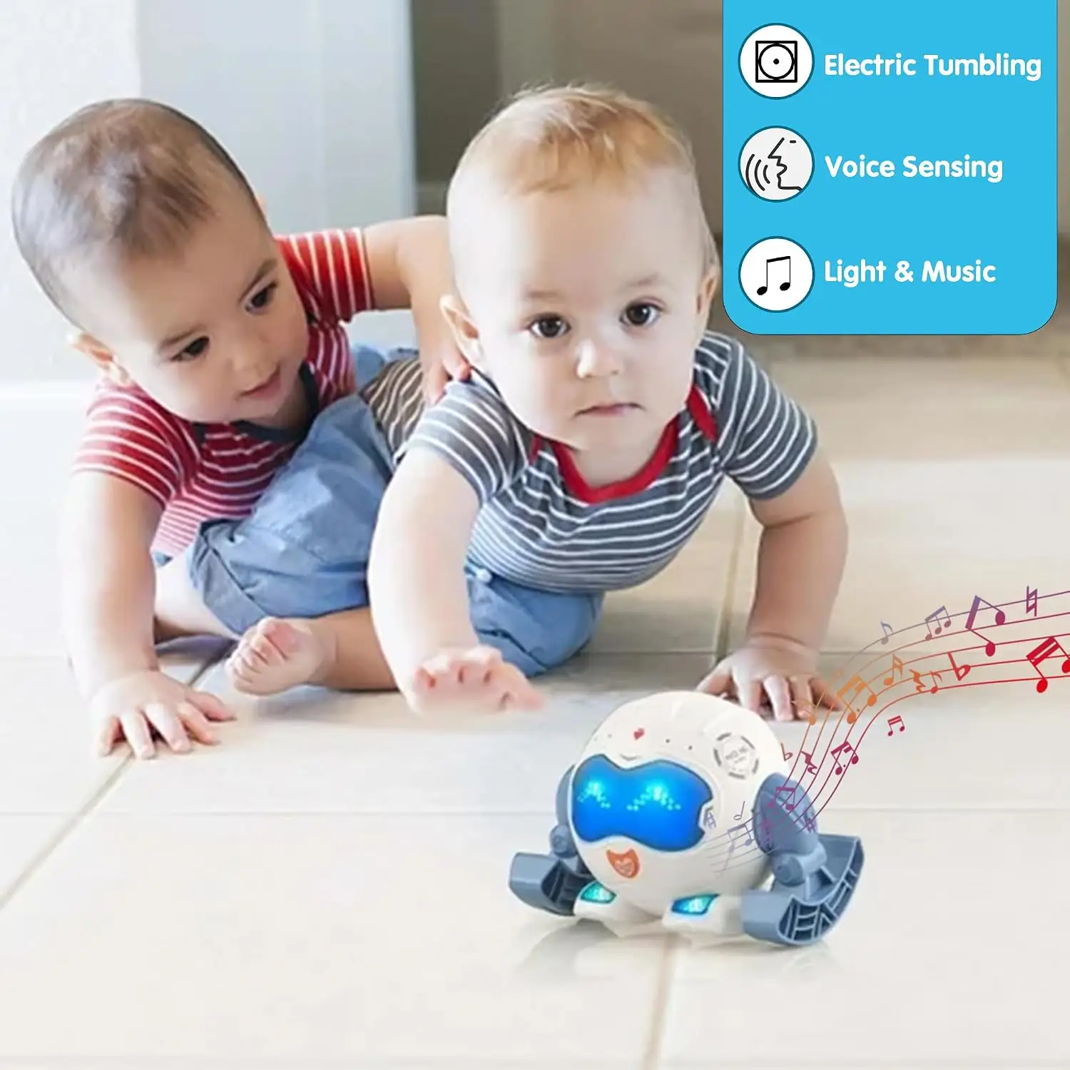 Alphabet Tumbling Rolling Robot Toy – Interactive Clap-to-Dance Feature – 360° Rotating, Crawling, and Spinning Actions – Battery Operated with LED Lights and Musical Sound, 3Y+ - Image 5