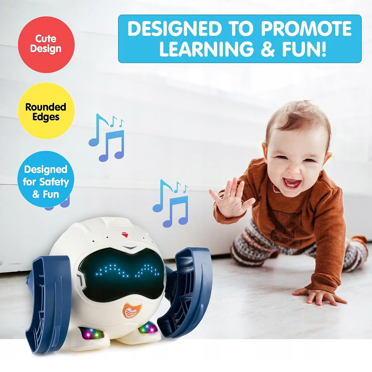 Alphabet Tumbling Rolling Robot Toy – Interactive Clap-to-Dance Feature – 360° Rotating, Crawling, and Spinning Actions – Battery Operated with LED Lights and Musical Sound, 3Y+ - Image 4