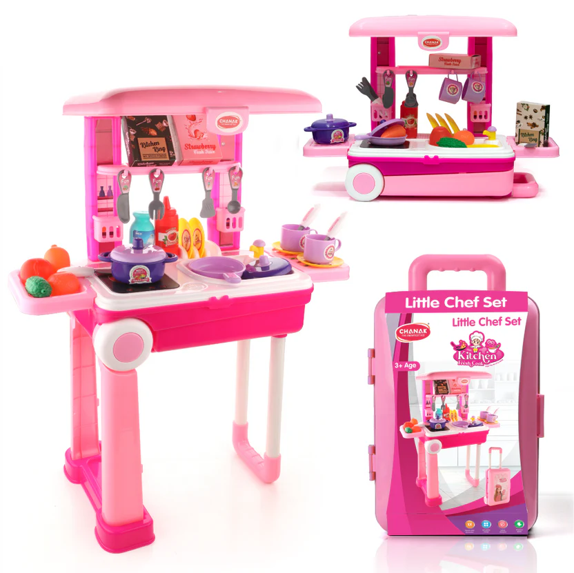 Chanak Kitchen Playset 24 Pcs Pretend Play Cooking Set with Trolley on Wheels | 3Y+