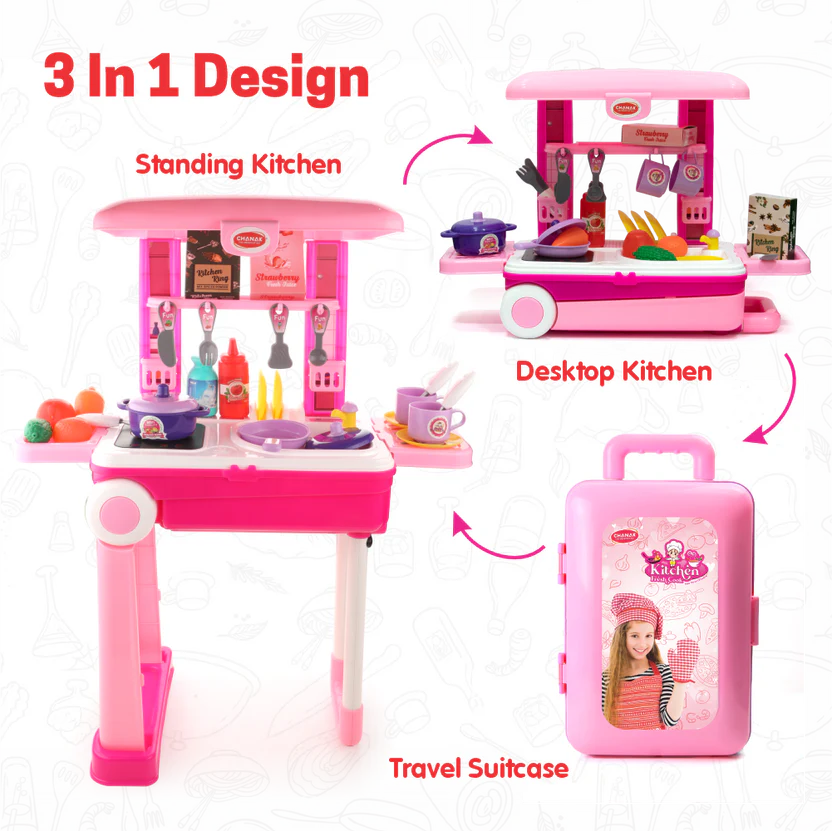 Chanak Kitchen Playset 24 Pcs Pretend Play Cooking Set with Trolley on Wheels | 3Y+ - Image 2