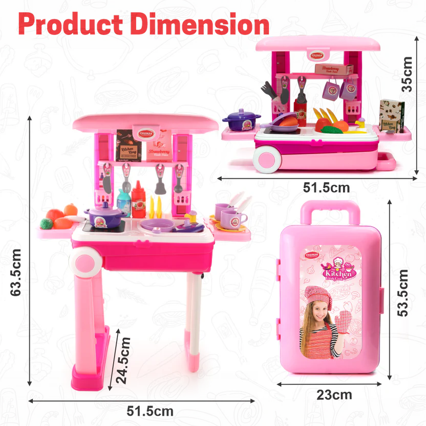Chanak Kitchen Playset 24 Pcs Pretend Play Cooking Set with Trolley on Wheels | 3Y+ - Image 4