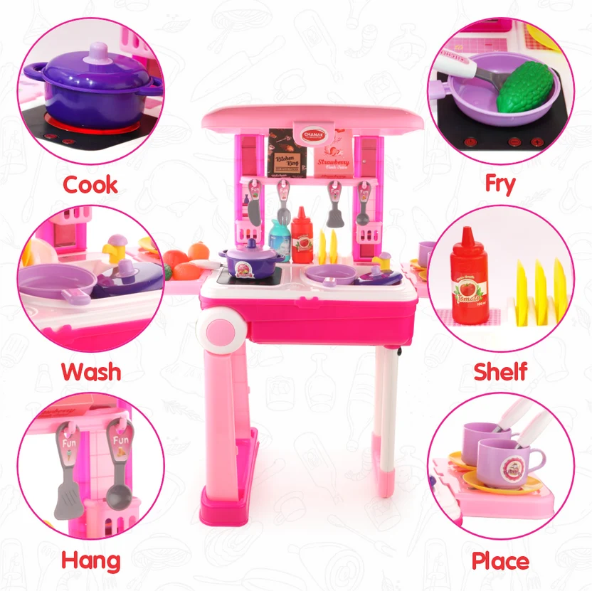 Chanak Kitchen Playset 24 Pcs Pretend Play Cooking Set with Trolley on Wheels | 3Y+ - Image 7