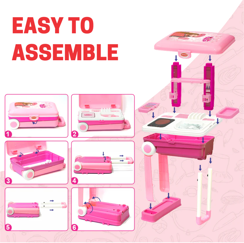 Chanak Kitchen Playset 24 Pcs Pretend Play Cooking Set with Trolley on Wheels | 3Y+ - Image 6