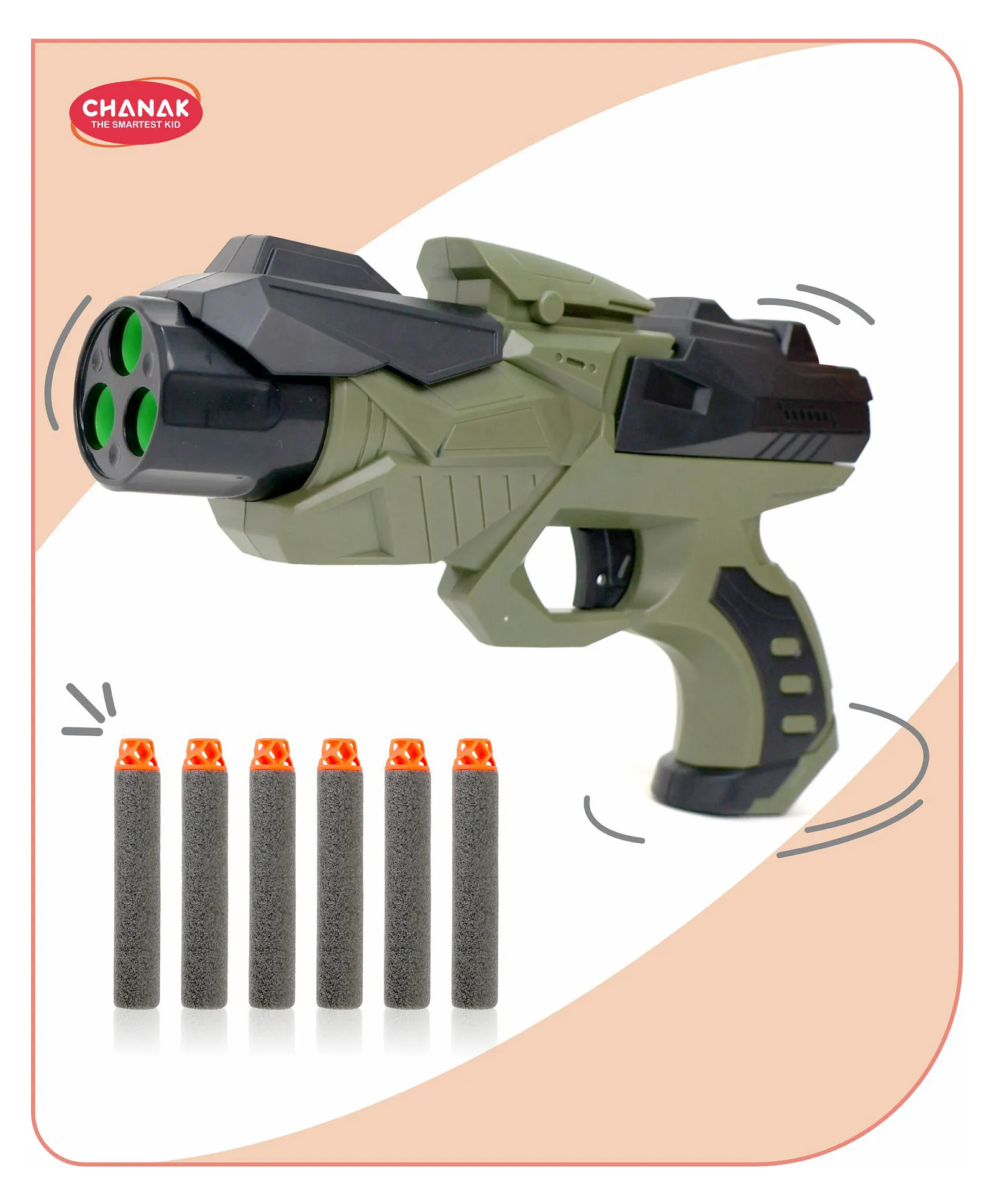 Chanak Nitro Ranger Hard Tip Foam Bullet Gun Toy, Slam Fire Action Blaster Toy with 6 Darts, Shooting Gun(Green) | 3Y+